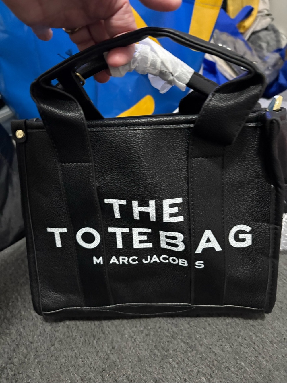 Textured Black Pebbled Leather Tote Bag with Dual Handles